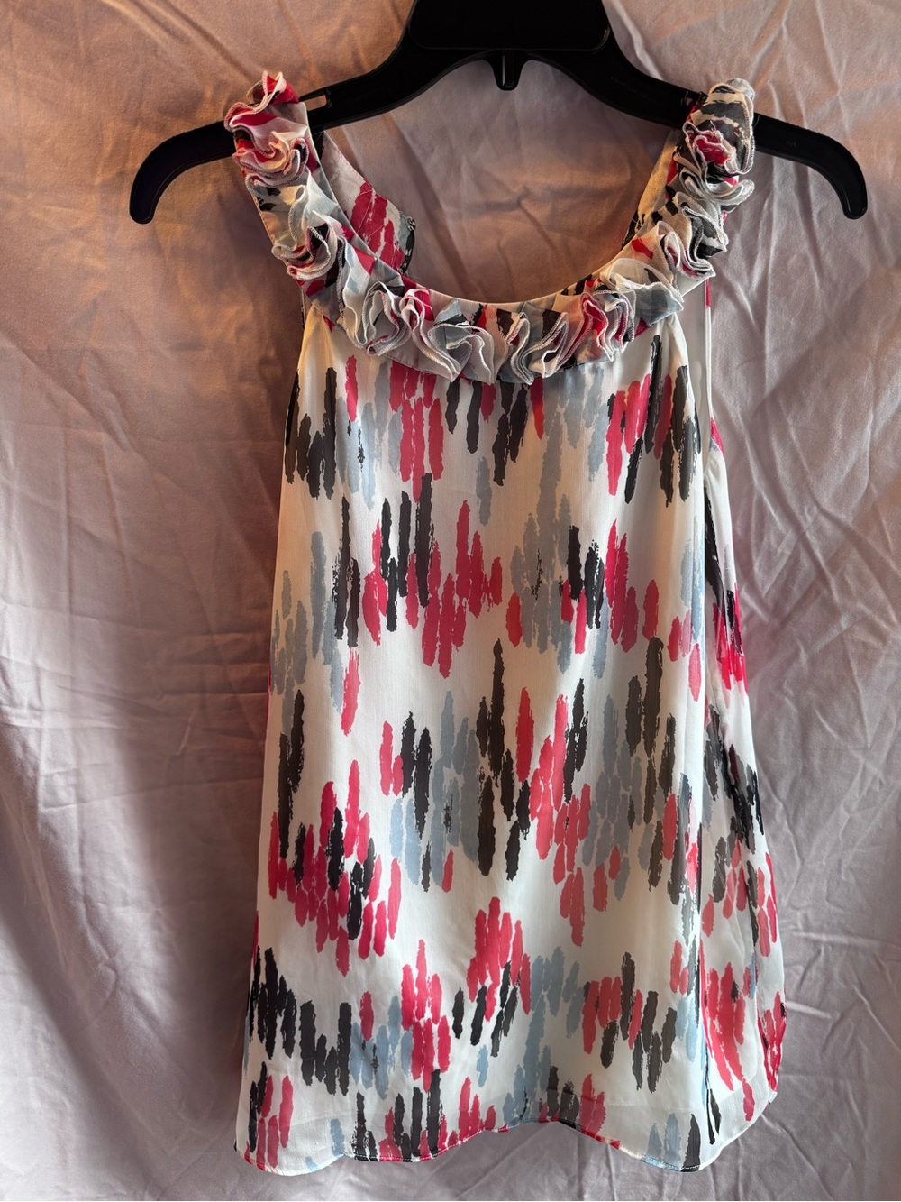 The Limited Sleeveless Ruffle Halter Tank in White, Pink & Gray